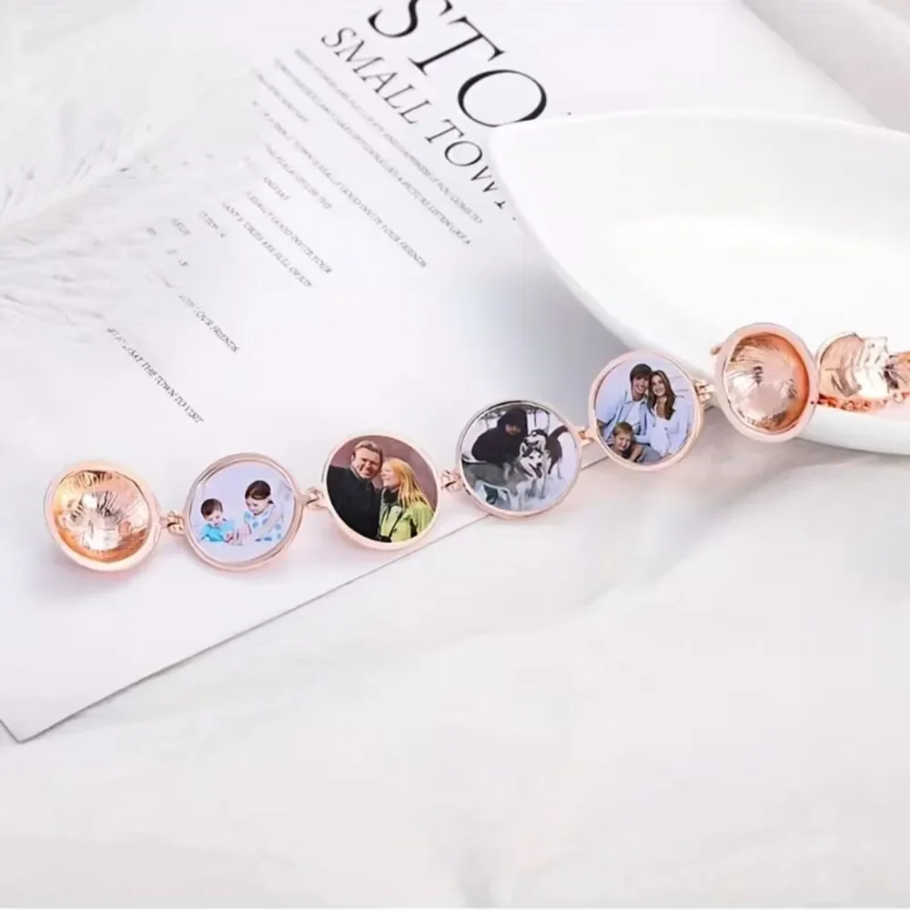 Gold Ball Locket Pendant Necklace Memory Multi Photo Open Charm Frame Round New